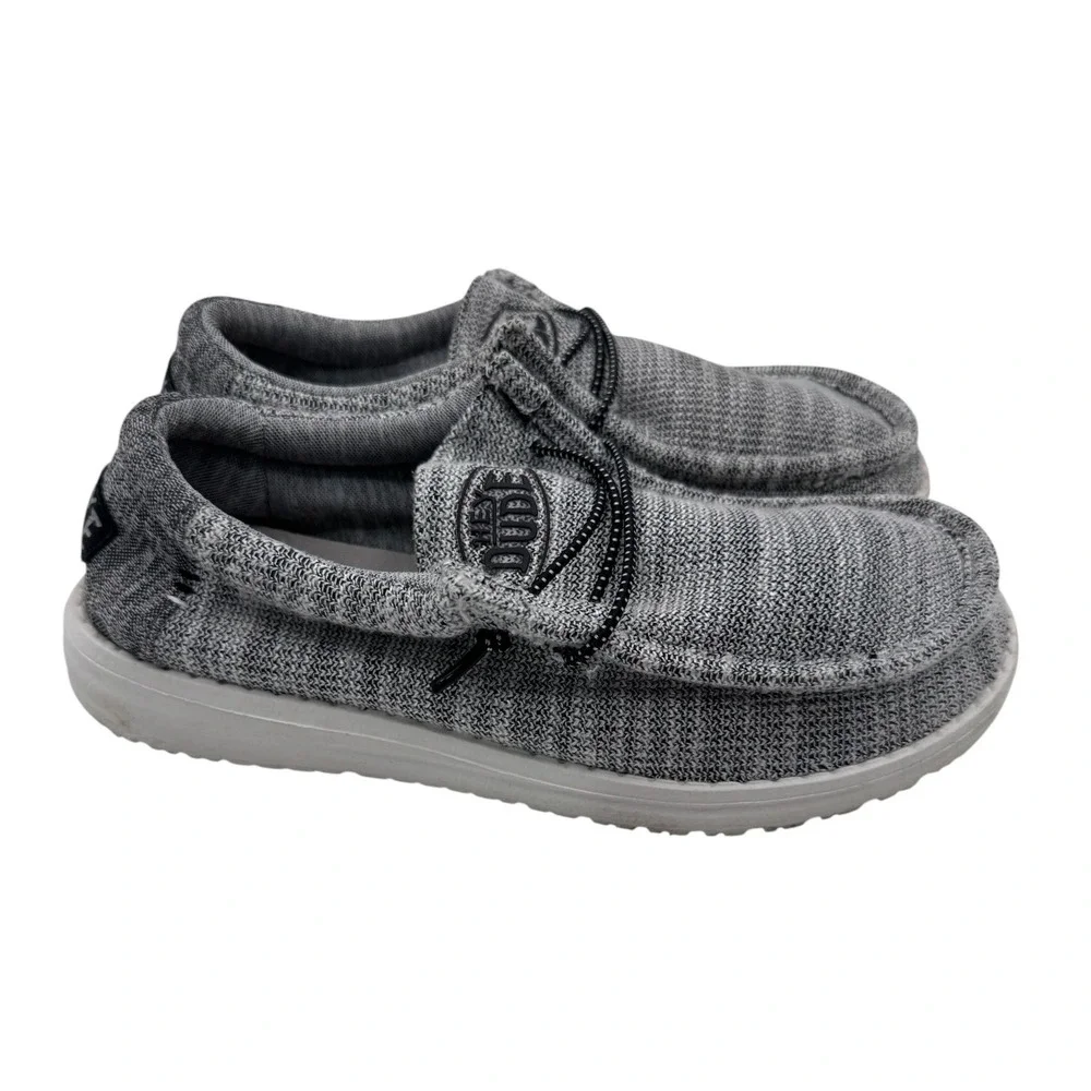 Hey Dude Kids Y6 Grey Wally Youth Stretch Yin Yang Loafers Slip On Shoes